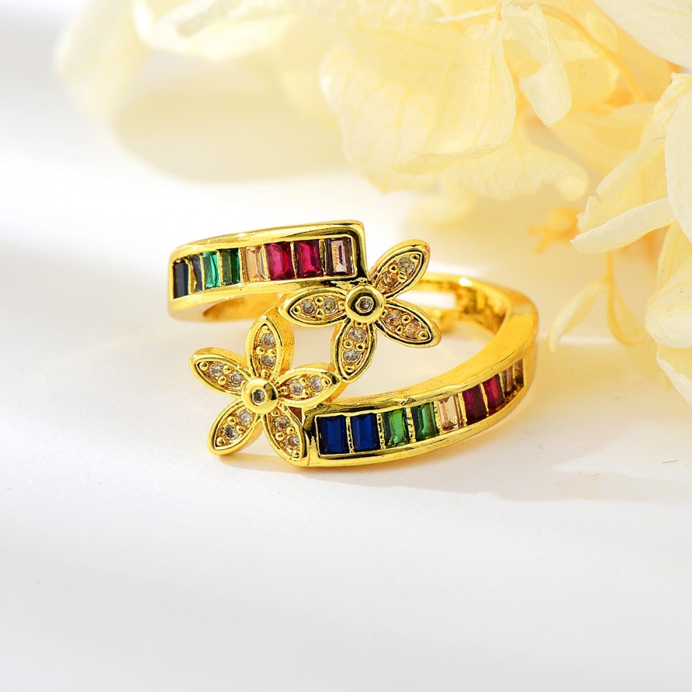 Flower Gold Plated Adjustable Ring with Beautiful Craftmanship