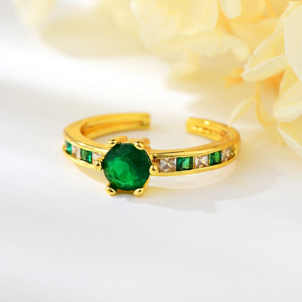 Bulk Gold Plated Green Adjustable Ring