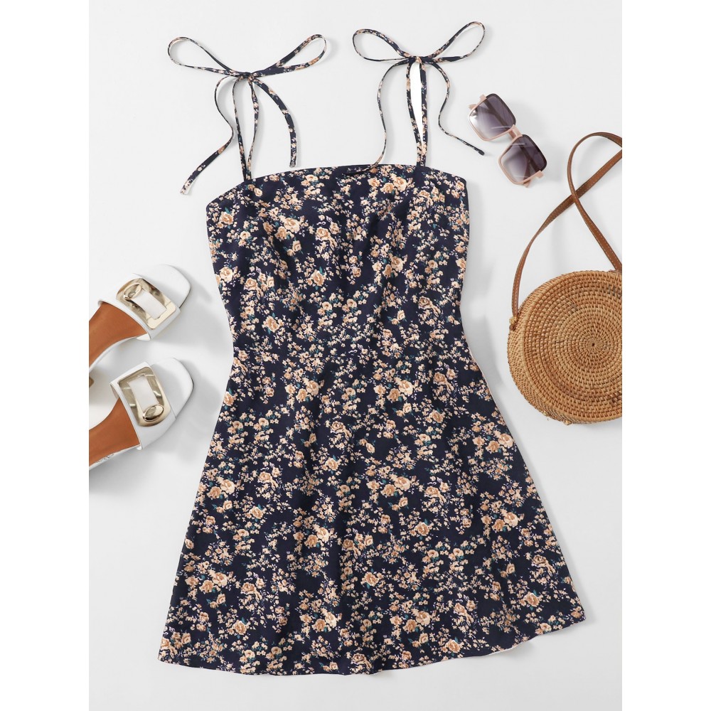 Floral Tie Shoulder  Dress