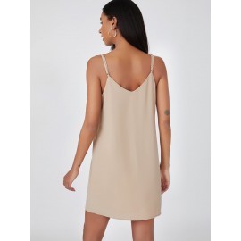 Double V-neck Solid Slip Dress