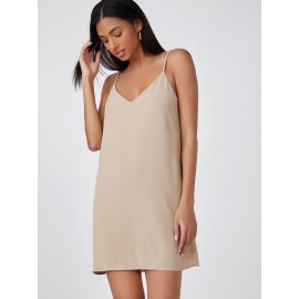 Double V-neck Solid Slip Dress