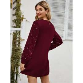 Pearls Beaded Keyhole Buttoned Back Dress