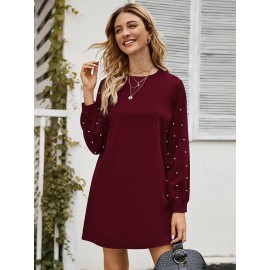 Pearls Beaded Keyhole Buttoned Back Dress