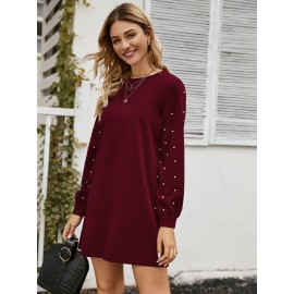 Pearls Beaded Keyhole Buttoned Back Dress