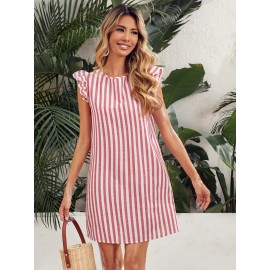 Tie Back Ruffle Armhole Striped Dress