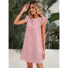 Tie Back Ruffle Armhole Striped Dress