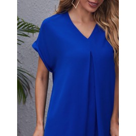 V-neck Cuffed Sleeve High-low Hem Dress