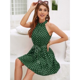 Polka Dot Keyhole Back Belted Dress