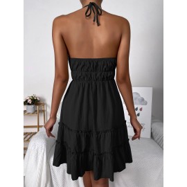 Tie Front Knotted Backless Ruffle Hem Dress