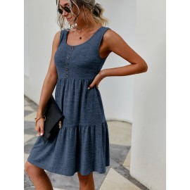 Button Detail Ruffle Hem Dress