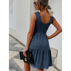 Button Detail Ruffle Hem Dress