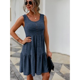 Button Detail Ruffle Hem Dress