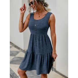 Button Detail Ruffle Hem Dress