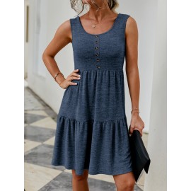 Button Detail Ruffle Hem Dress