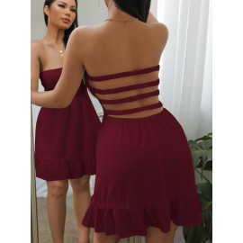 Shirred Bodice Cut Out Back Tube Dress