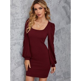 Scoop Neck Lantern Sleeve Bodycon Dress