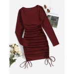 Scoop Neck Drawstring Side Bodycon Dress