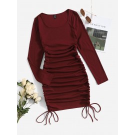 Scoop Neck Drawstring Side Bodycon Dress