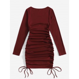 Scoop Neck Drawstring Side Bodycon Dress