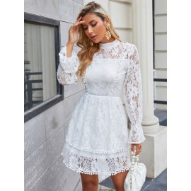 Eilly Bazar Mock Neck Flounce Sleeve Lace Dress