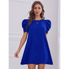 Puff Sleeve Keyhole Back Tunic Dress