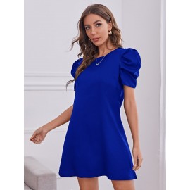 Puff Sleeve Keyhole Back Tunic Dress