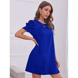 Puff Sleeve Keyhole Back Tunic Dress