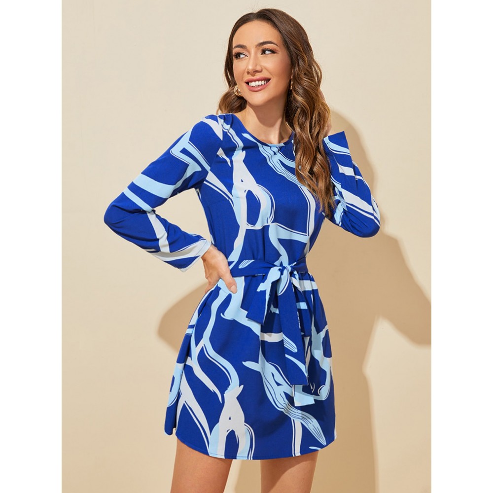 Graphic Print Belted Dress