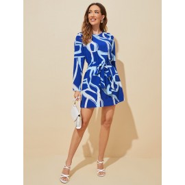 Graphic Print Belted Dress