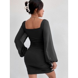 Lantern Sleeve Cut Out Bodycon Dress