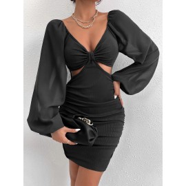 Lantern Sleeve Cut Out Bodycon Dress