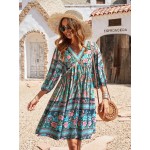 Floral Print Bishop Sleeve Dress