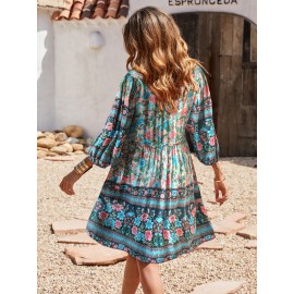 Floral Print Bishop Sleeve Dress