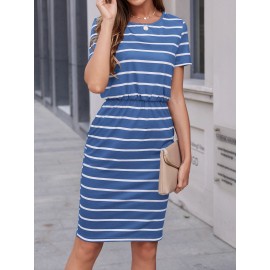 Striped Pocket Fitted Dress