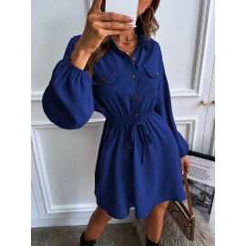 Lantern Sleeve Flap Detail Shirt Dress Without Belt