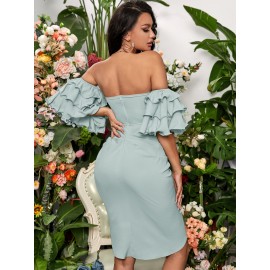 Off The Shoulder Layered Sleeve Bodycon Dress