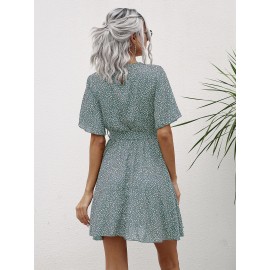 Allover Print Belted A-line Dress