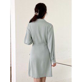 Solid Wrap Ruched Shirt Dress