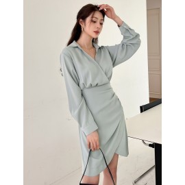 Solid Wrap Ruched Shirt Dress