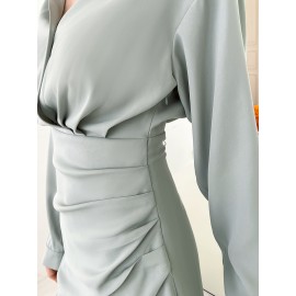 Solid Wrap Ruched Shirt Dress