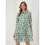 Allover Floral Print Puff Sleeve Smock Dress