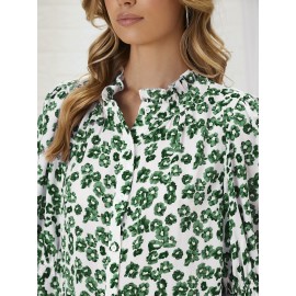 Allover Floral Print Puff Sleeve Smock Dress