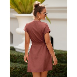 Single Breasted Batwing Sleeve Dual Pocket Belted Dress