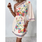 Floral Print One Shoulder Dress