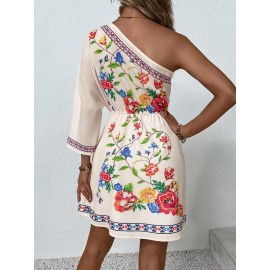 Floral Print One Shoulder Dress