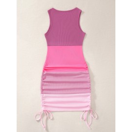 Colorblock Rib-knit Drawstring Side Bodycon Dress