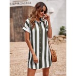 Striped Print Button Front Shirt Dress Without Belt