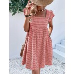 Square Neck Gingham Smock Dress