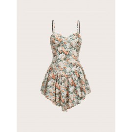 Floral Print Ruffle Hem  Dress