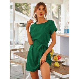 Roll Up Sleeve Belted Dress